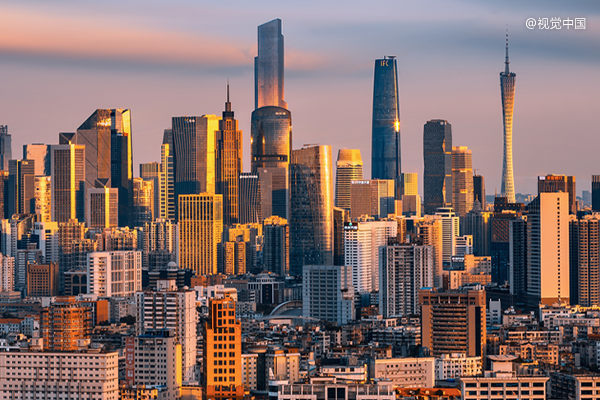 广州珠江新城黄昏天际线