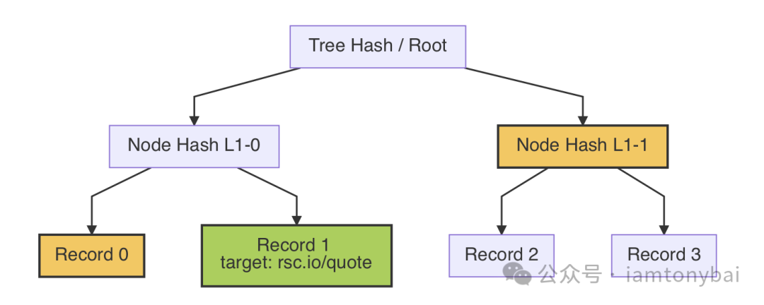 默克尔树存在性证明路径示意图