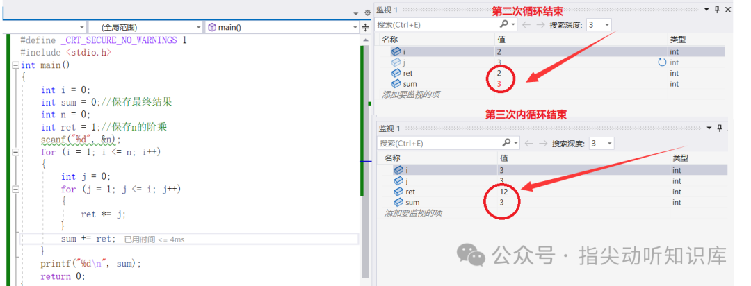 调试监视窗口发现ret变量未重置