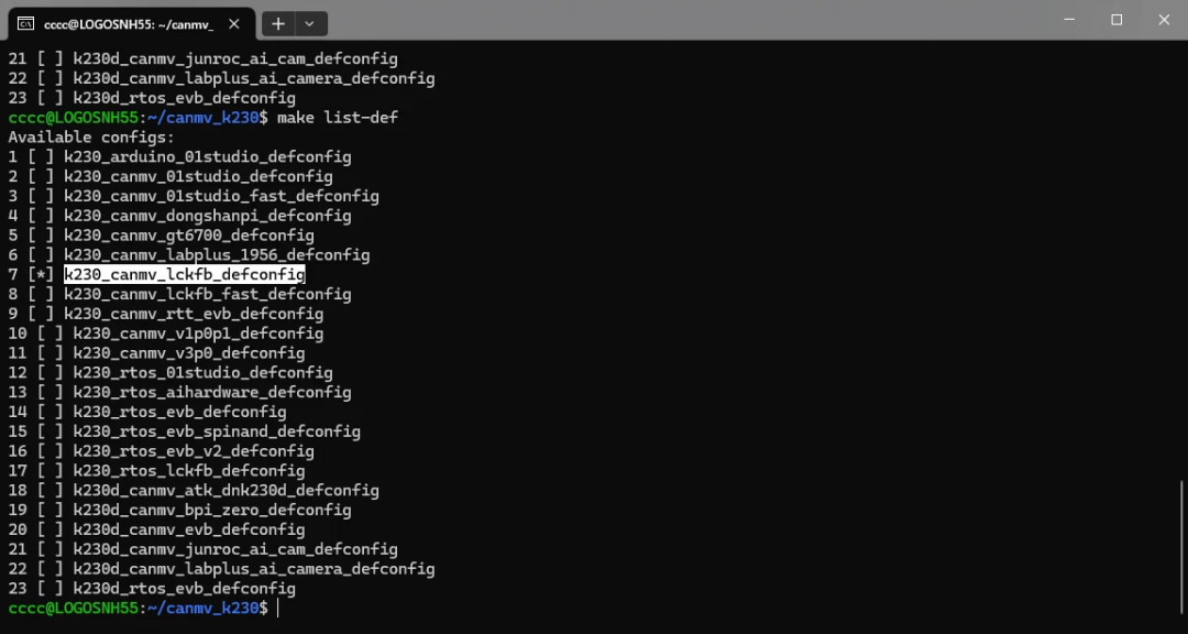 执行make list-def命令列出可用配置