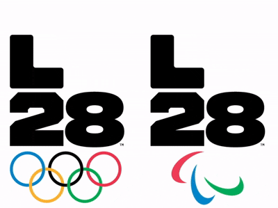 展示LA28标志中“可变A”概念的动态图