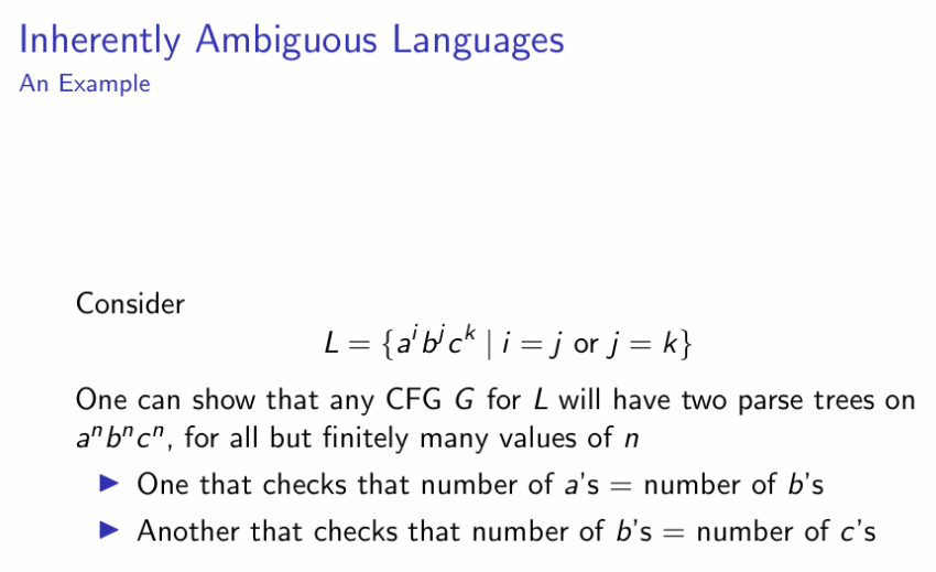固有歧义语言的典型示例：L = {a^i b^j c^k ...}