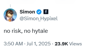 Simon发布的“No risk, no hytale”推文截图