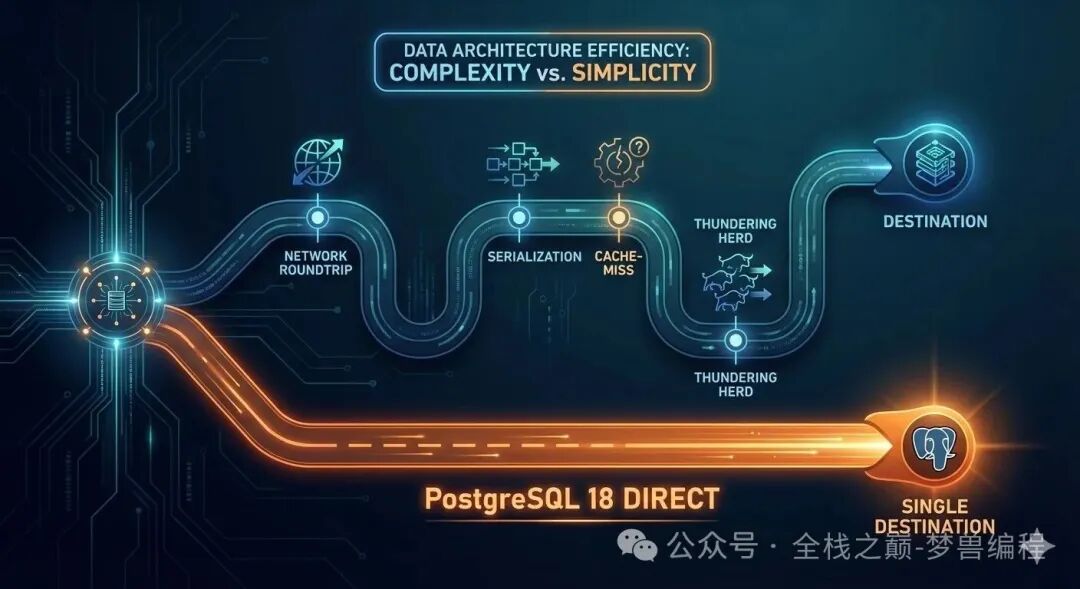 PostgreSQL 18 vs Redis 缓存架构效率对比图