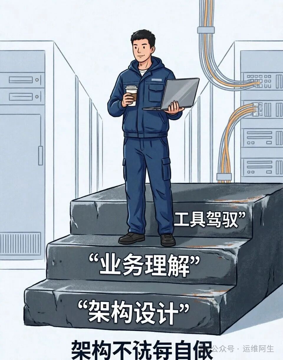 描绘运维工程师技术成长阶梯的插画