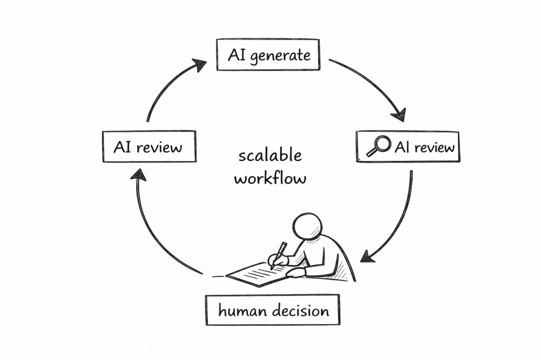 AI与人类协作的可扩展审查工作流示意图