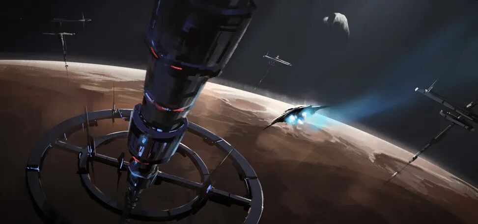 科幻风格太空轨道设施概念图