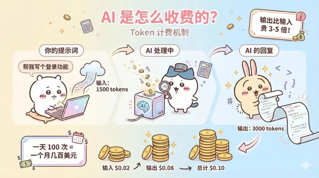 AI按Token计费的卡通示意图