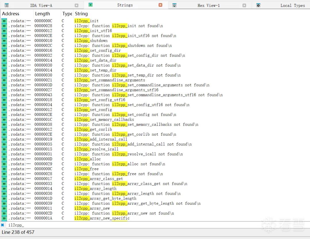 IDA Pro字符串窗口截图