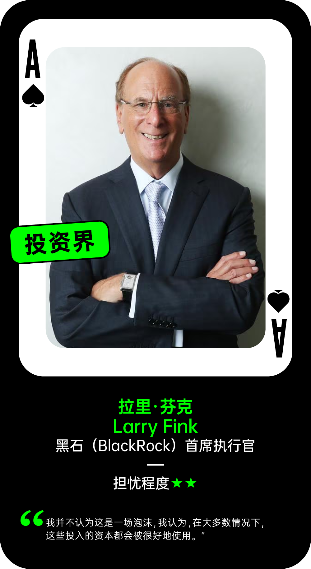 拉里·芬克关于AI泡沫的担忧程度观点卡