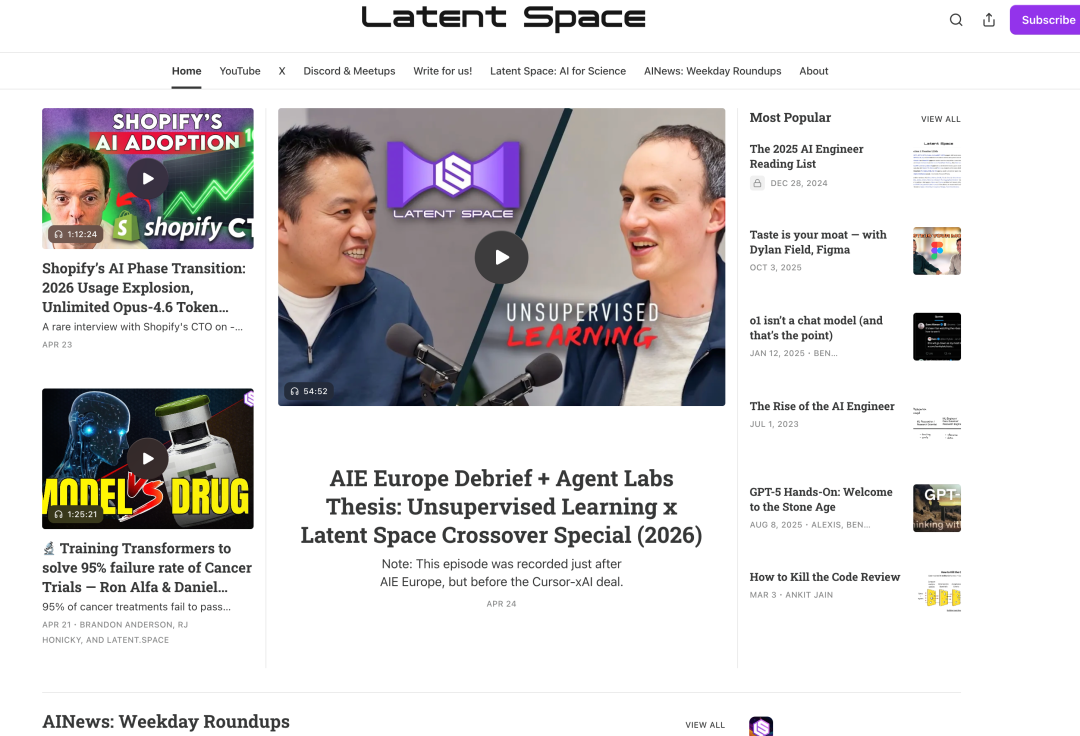 Latent Space网站,面向AI工程师社区的播客与文章