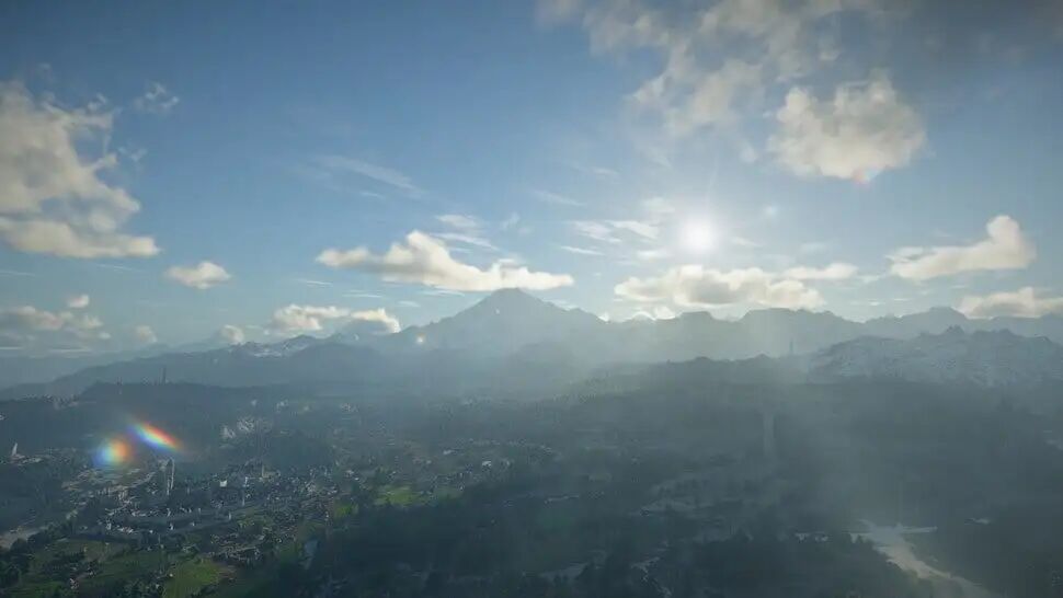 高空俯瞰城镇与远山