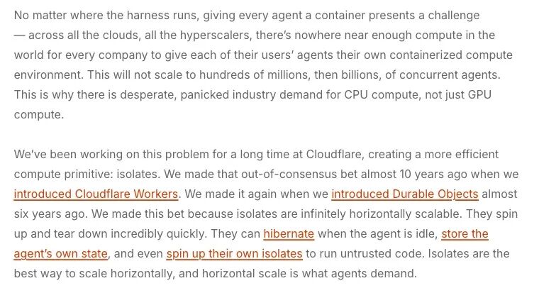 Cloudflare 博客节选:全世界算力不足以满足每个 agent 一个容器