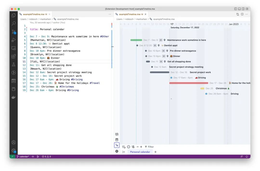 Markwhen编辑器与时间线双面板界面