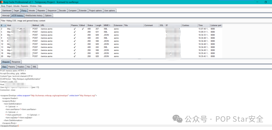BurpSuite拦截的SOAP请求历史