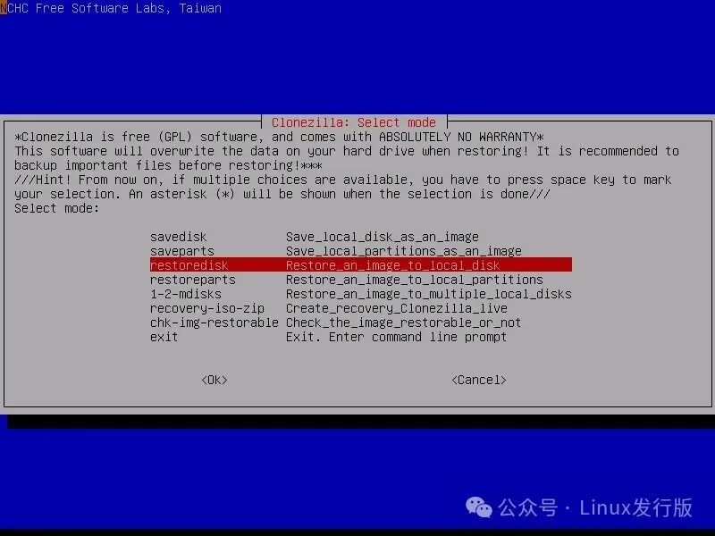 Clonezilla 模式选择界面