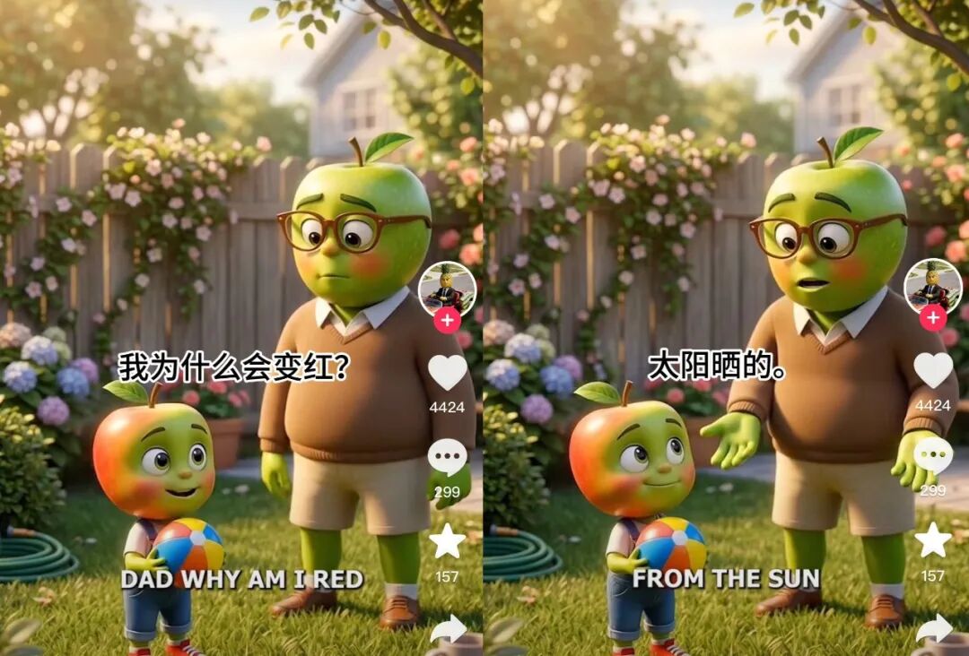 青苹果父亲向红绿孩子解释肤色问题的分镜