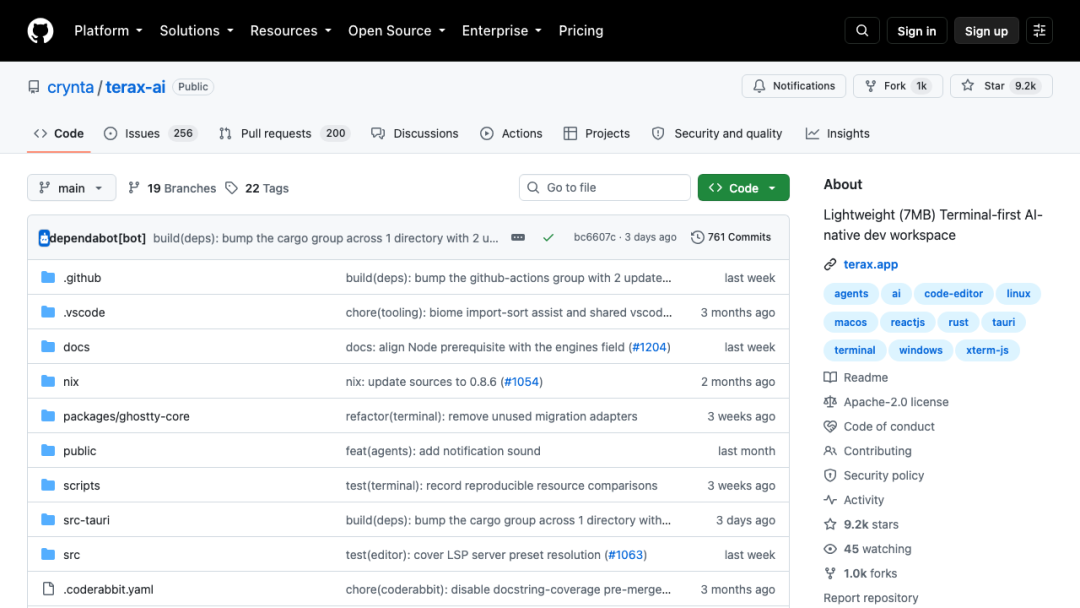 Terax GitHub 仓库页与项目统计信息