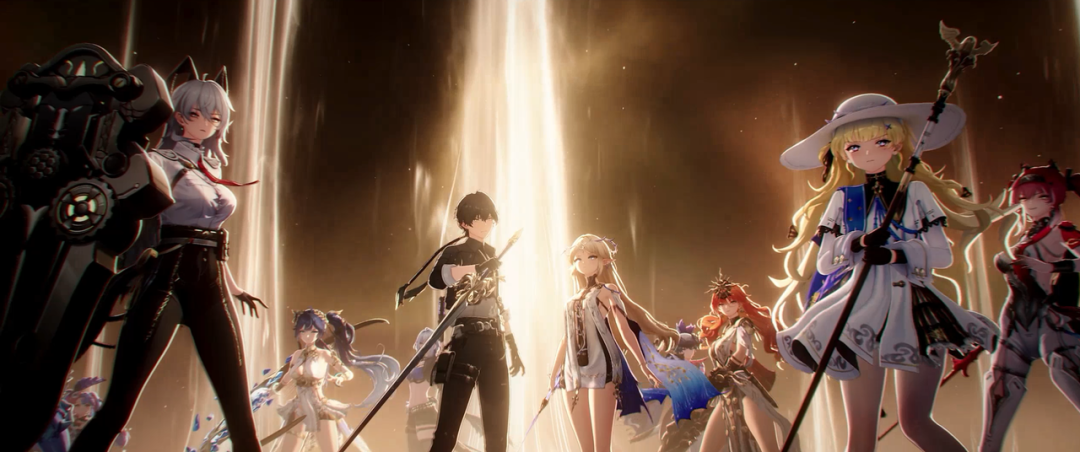 《鸣潮》角色群像与光柱场景