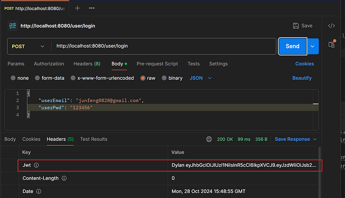 Postman测试登录接口返回JWT