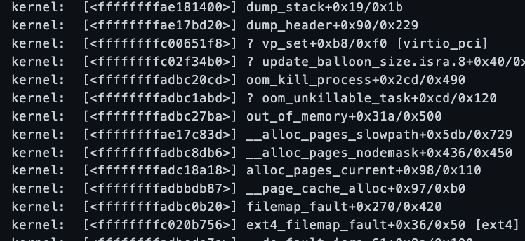 终端日志截图显示内核OOM堆栈信息