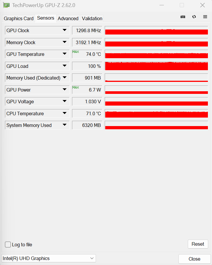 GPU-Z传感器监控数据截图