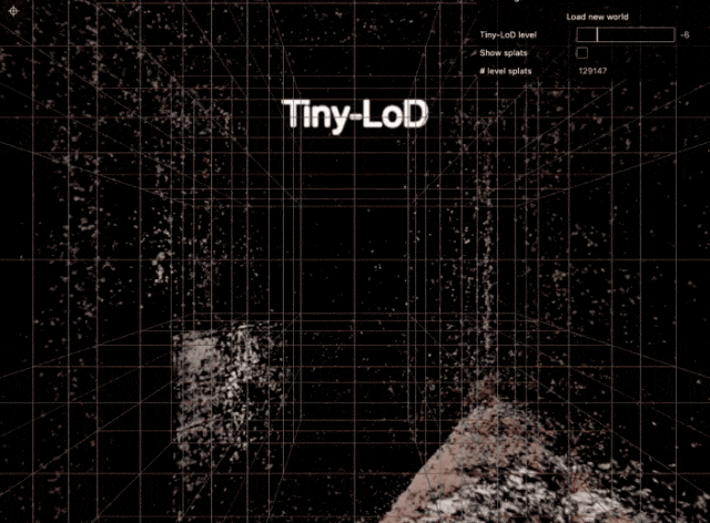 展示“Tiny-LoD”算法下3D卧室场景从稀疏到完整渐进加载的动图