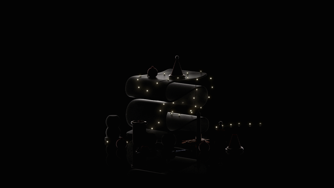 黑色背景下发光的抽象几何装置