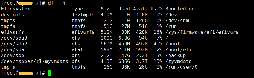 df -Th 命令输出示例