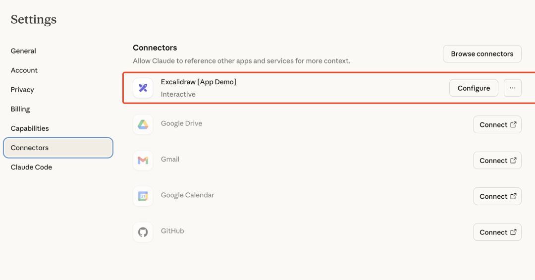 Claude 设置界面中 Connectors 配置区域的截图