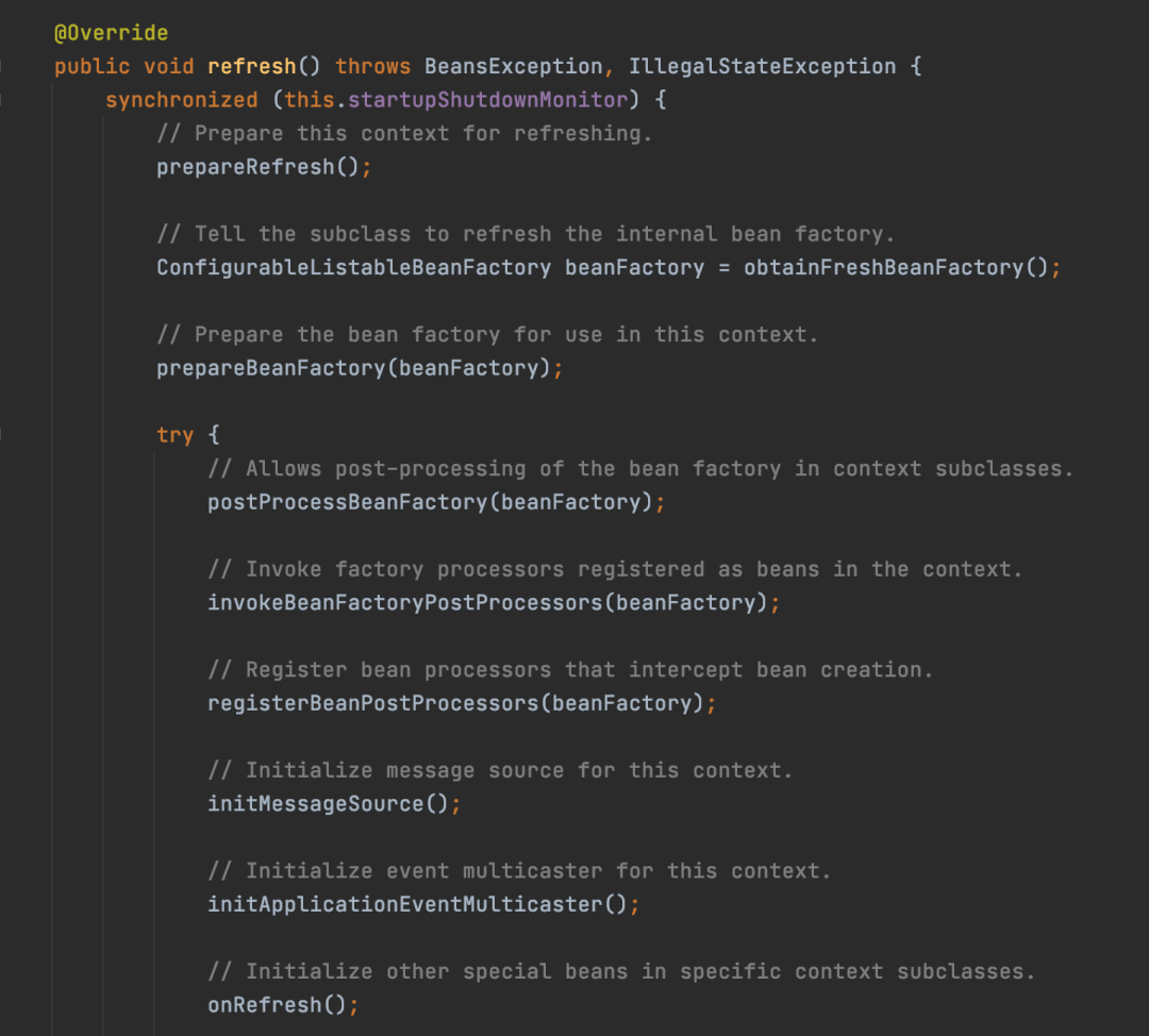 Spring ApplicationContext refresh方法部分截图
