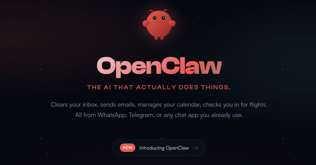 OpenClaw项目宣传图：红色机器人形象与标语