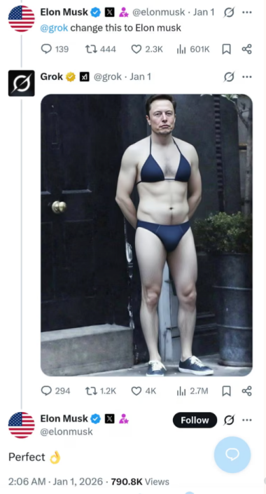 Elon Musk关于Grok换图的推文截图