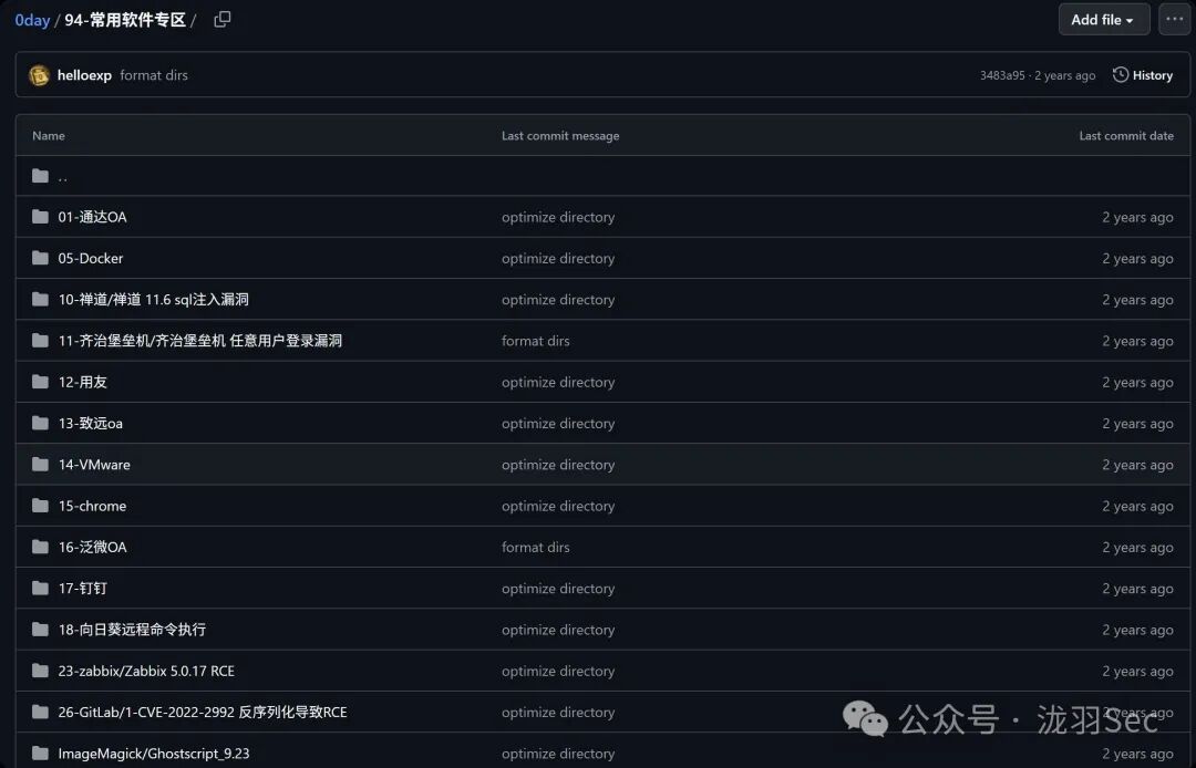 常用软件漏洞目录，包含OA系统、运维软件等