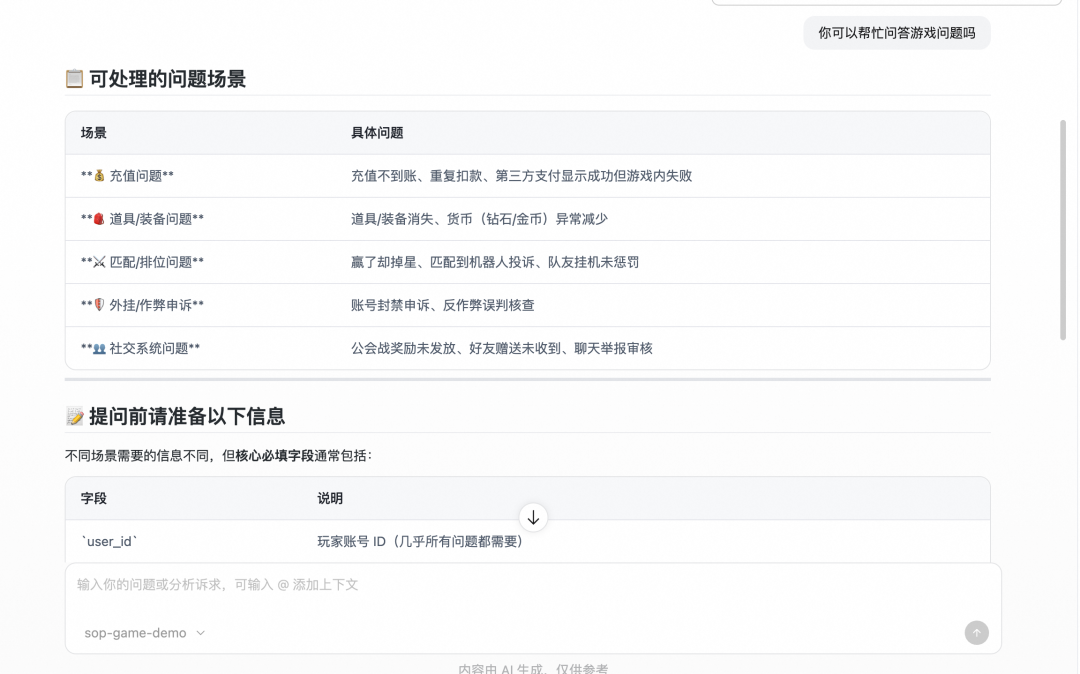 SOP知识库引导的提问前准备界面