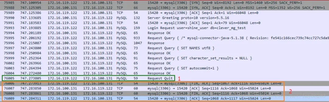 Wireshark抓取MySQL正常连接建立至优雅关闭的全过程