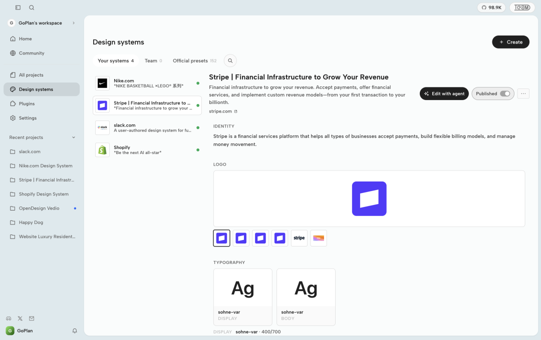 Open Design 设计系统库中的 Stripe 品牌规范