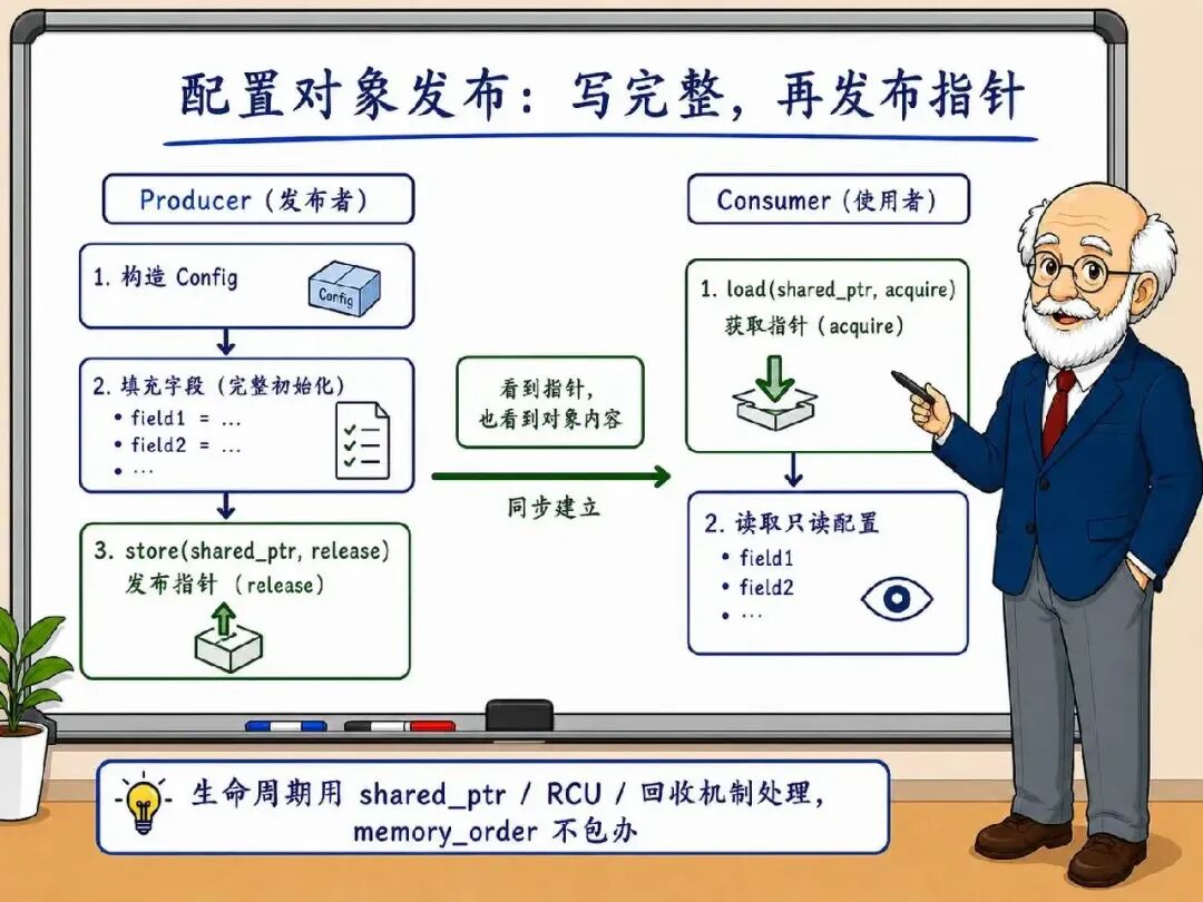 配置对象安全发布:release 写完整,acquire 读快照