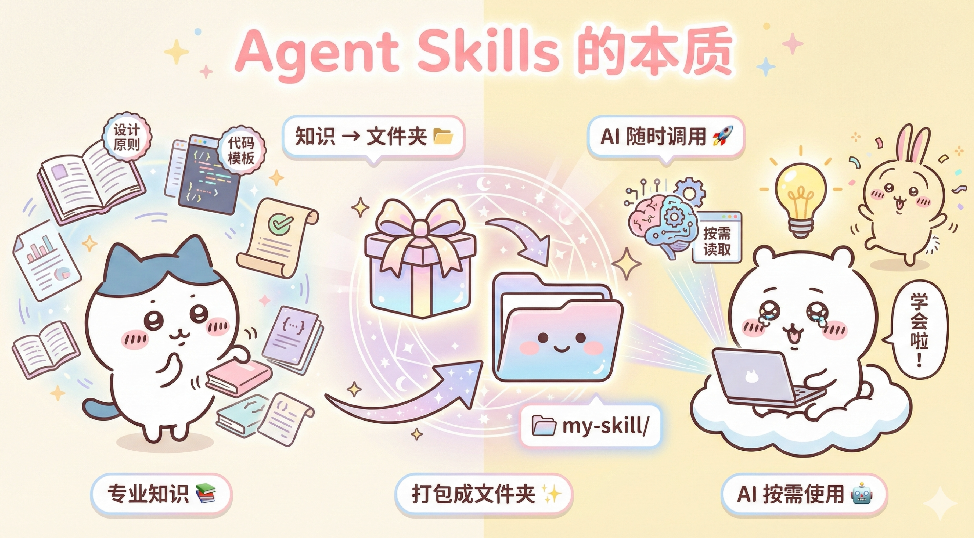 Agent Skills本质的卡通图解：知识打包，AI按需调用