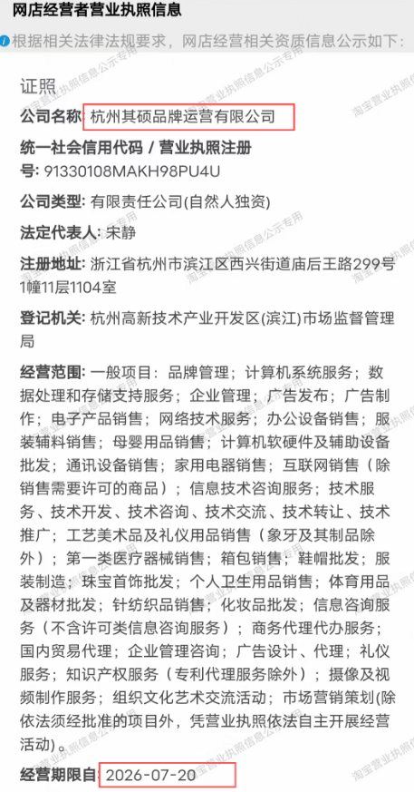 Wanwan Lei网店经营者营业执照信息截图