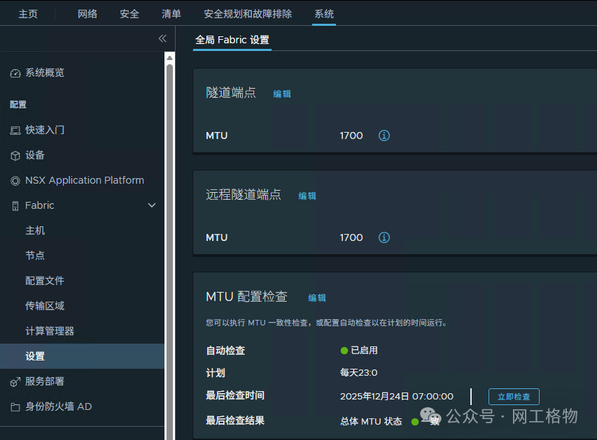 NSX 全局隧道端点与MTU配置界面