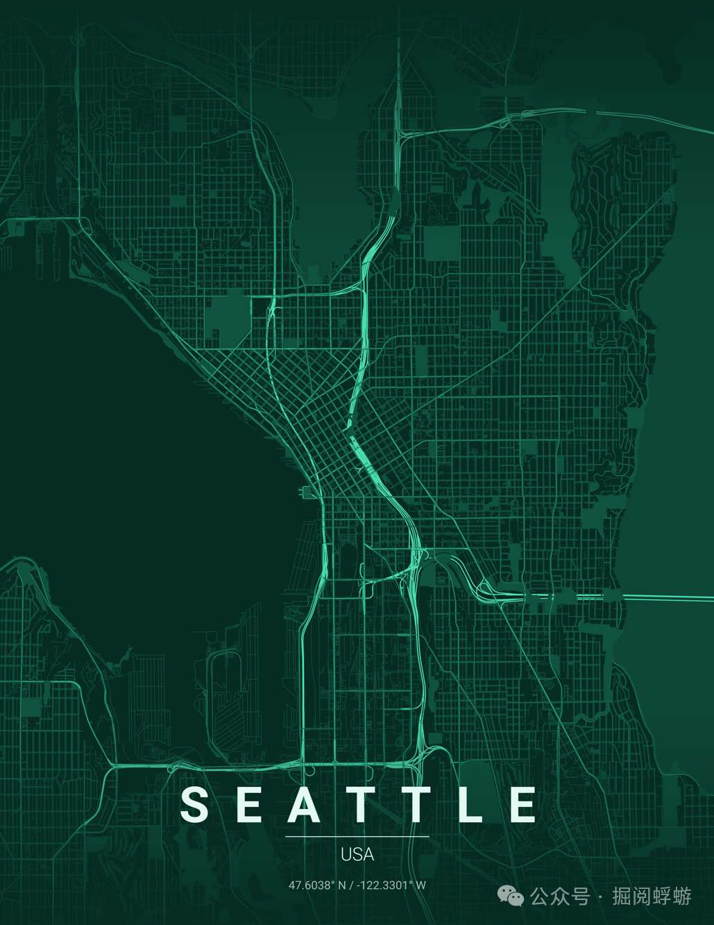 西雅图地图艺术海报