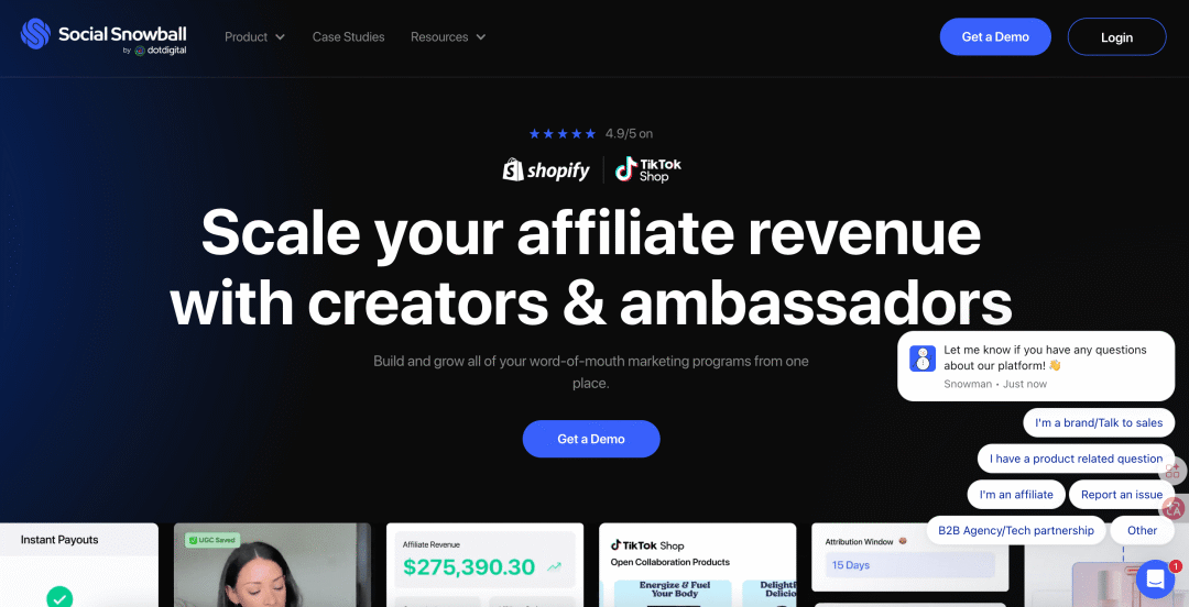 Social Snowball 官网功能概览截图