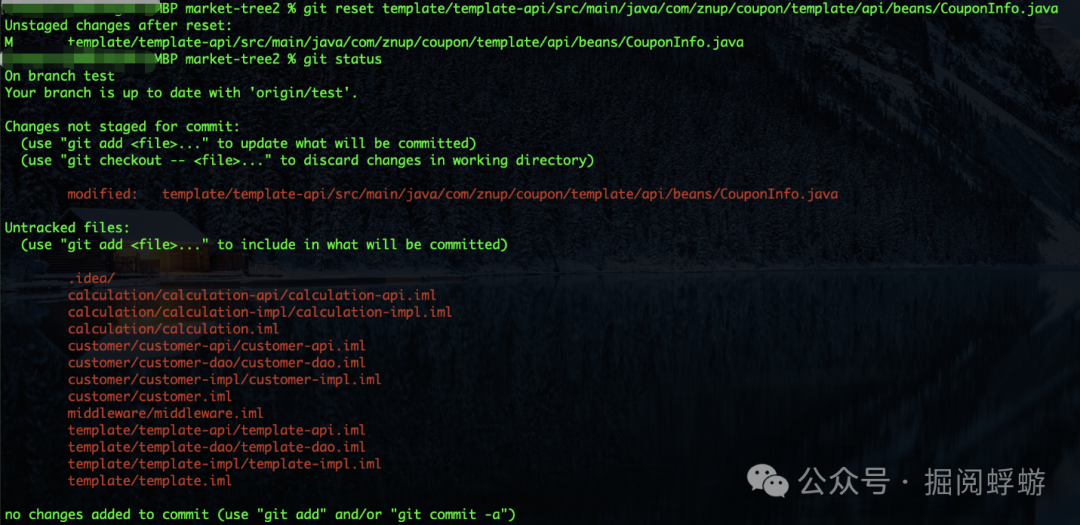 执行 git reset 撤销特定文件的 add 操作