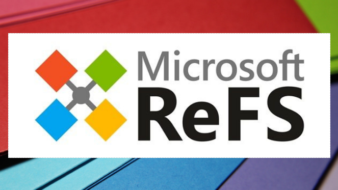 Microsoft ReFS标志,由彩色菱形和灰色字体组成