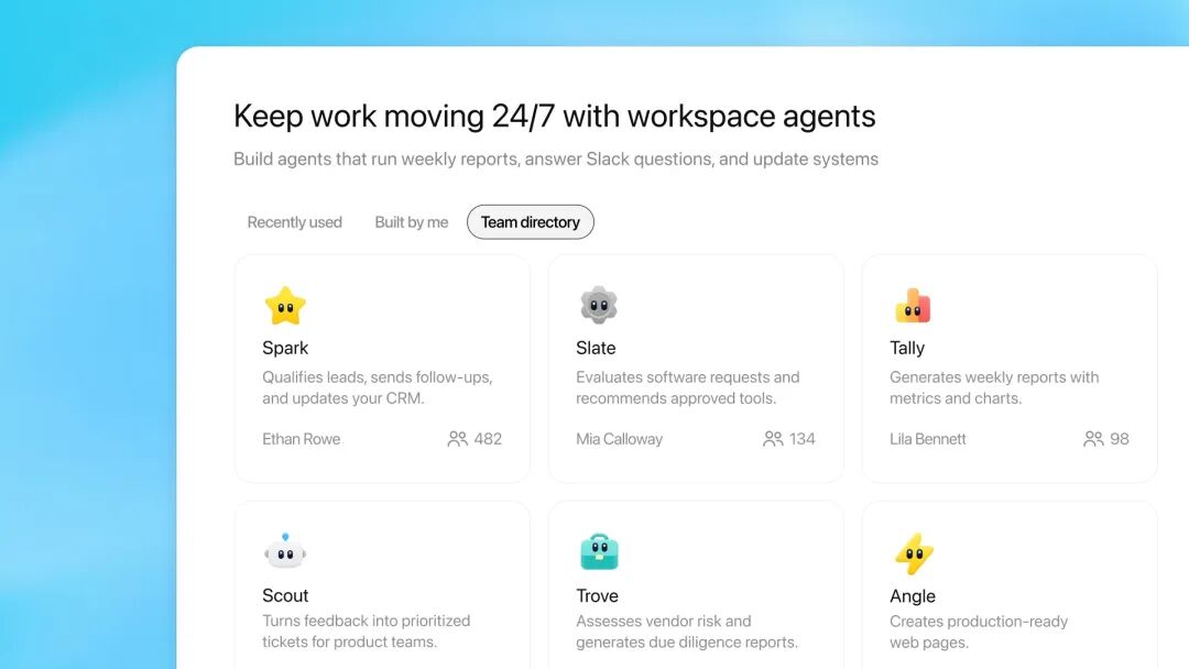 Workspace Agents 团队目录界面
