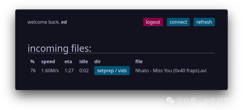 Copyparty文件传输状态监控界面