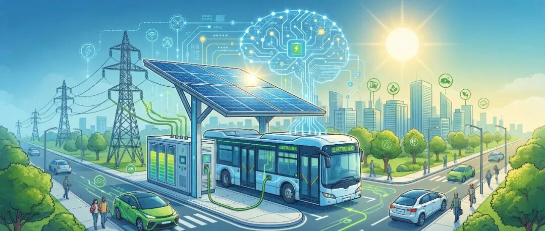 未来智慧城市中的电动公交光储充系统概念图