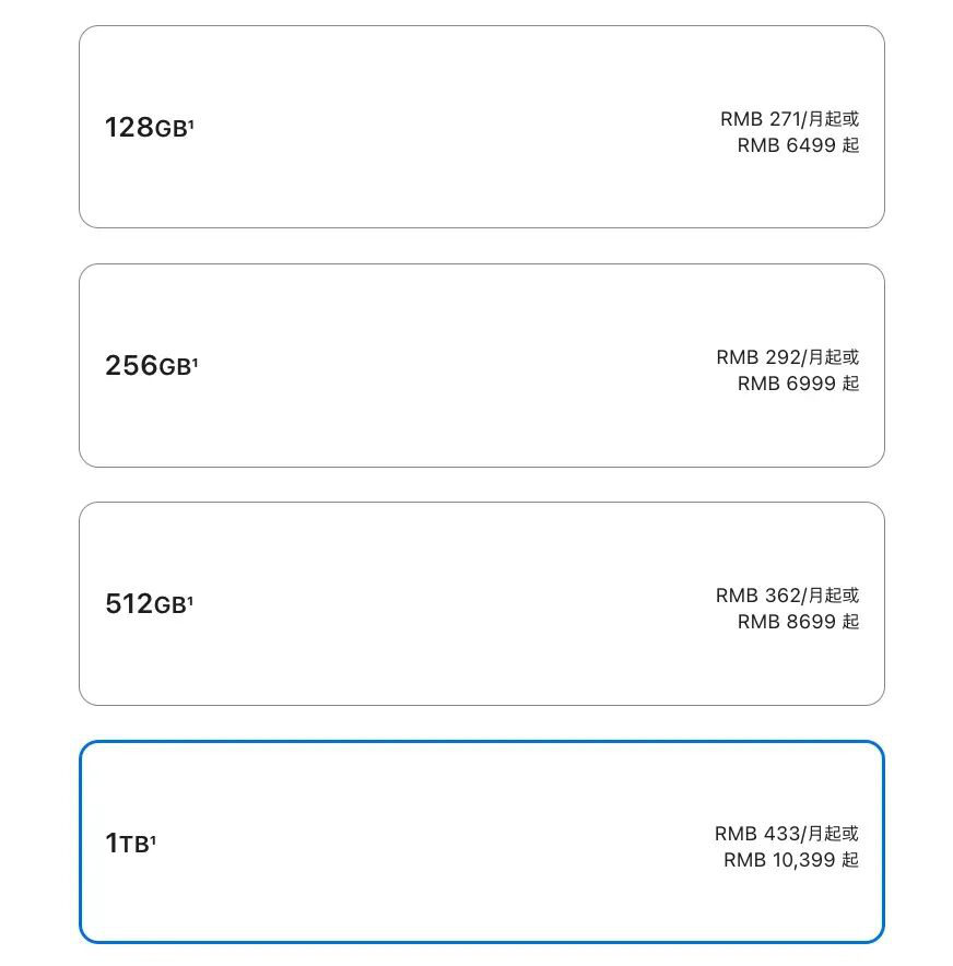 iPad Air 13英寸存储容量与价格